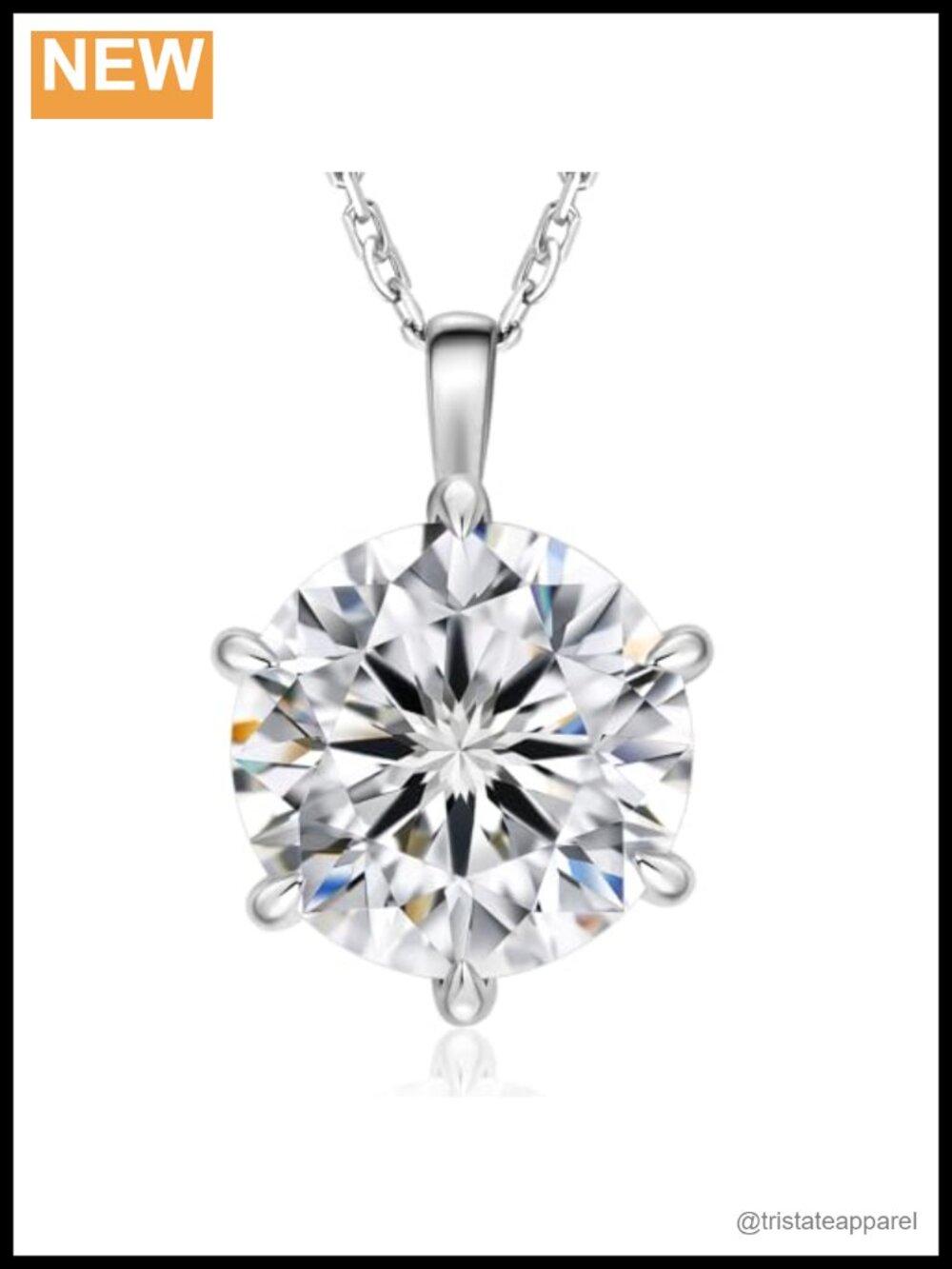 Moissanite Pendant Necklace S925 Sterling Silver White Gold Plated 6-Prong